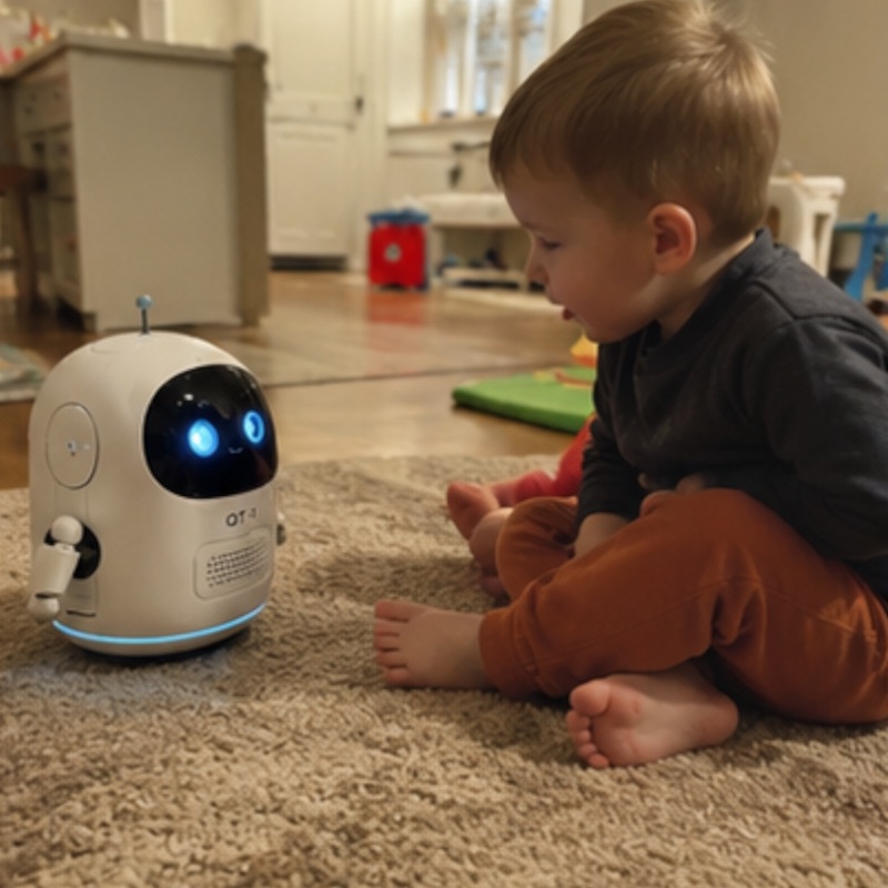 Concept: toddler interacting with QT-1