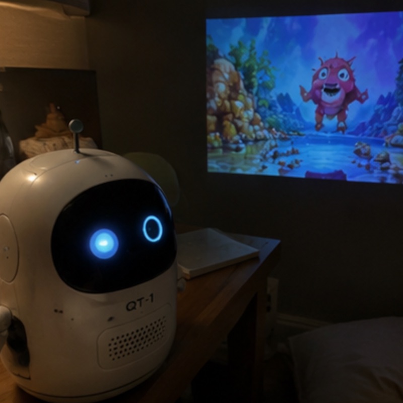 Concept: QT-1 projecting a cartoon on the wall
